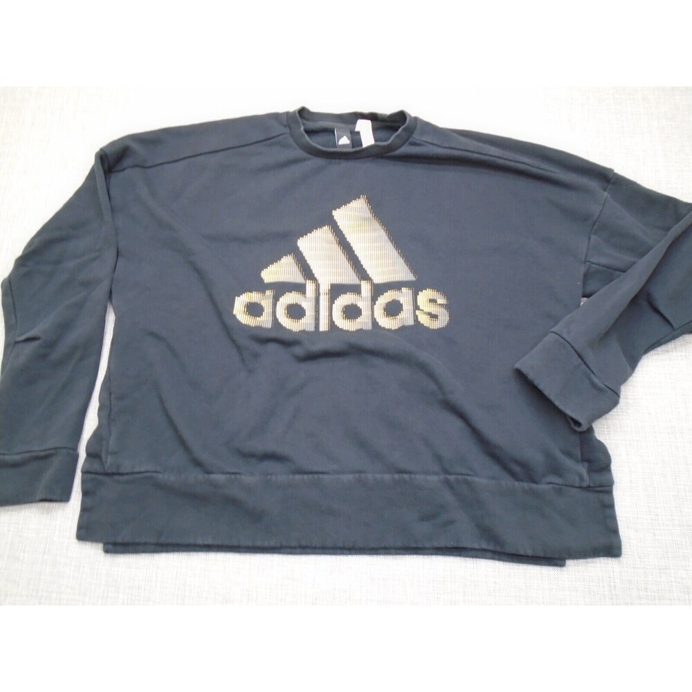ADIDAS Logo Sweater Women's XL Black Buttons on Side Gold Logo
